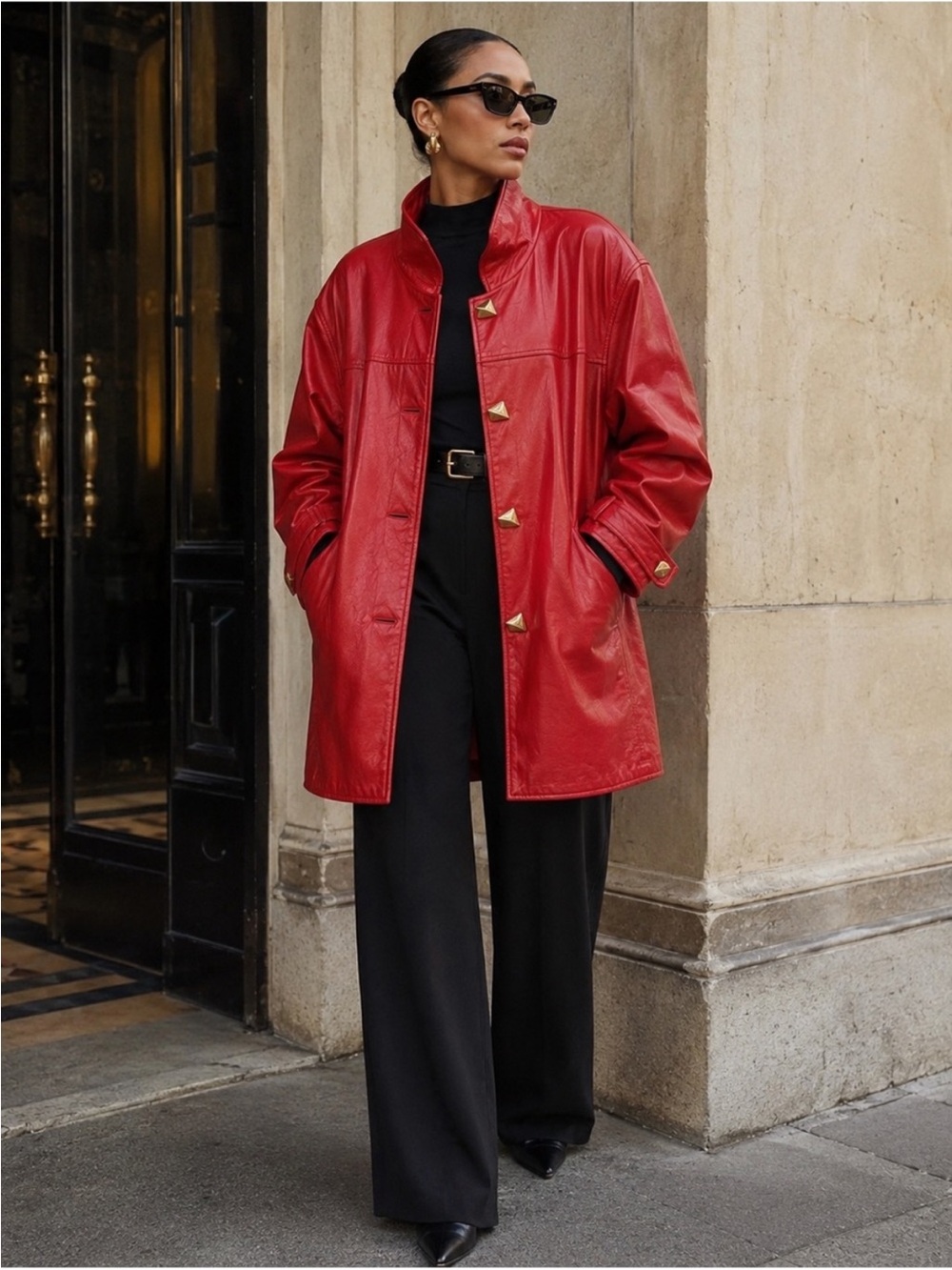Beautiful Vintage Red Genuine Leather Coat By Jacqueline Ferrar Size L